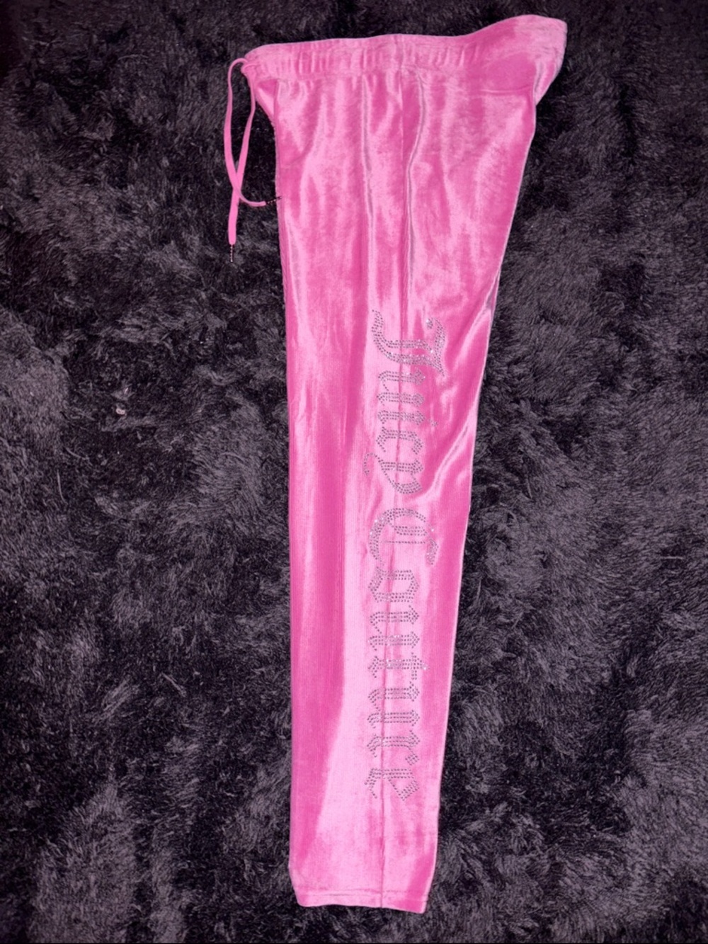 Juicy Couture Hot Pink Velour Track Pants with Rhinestone Logo
